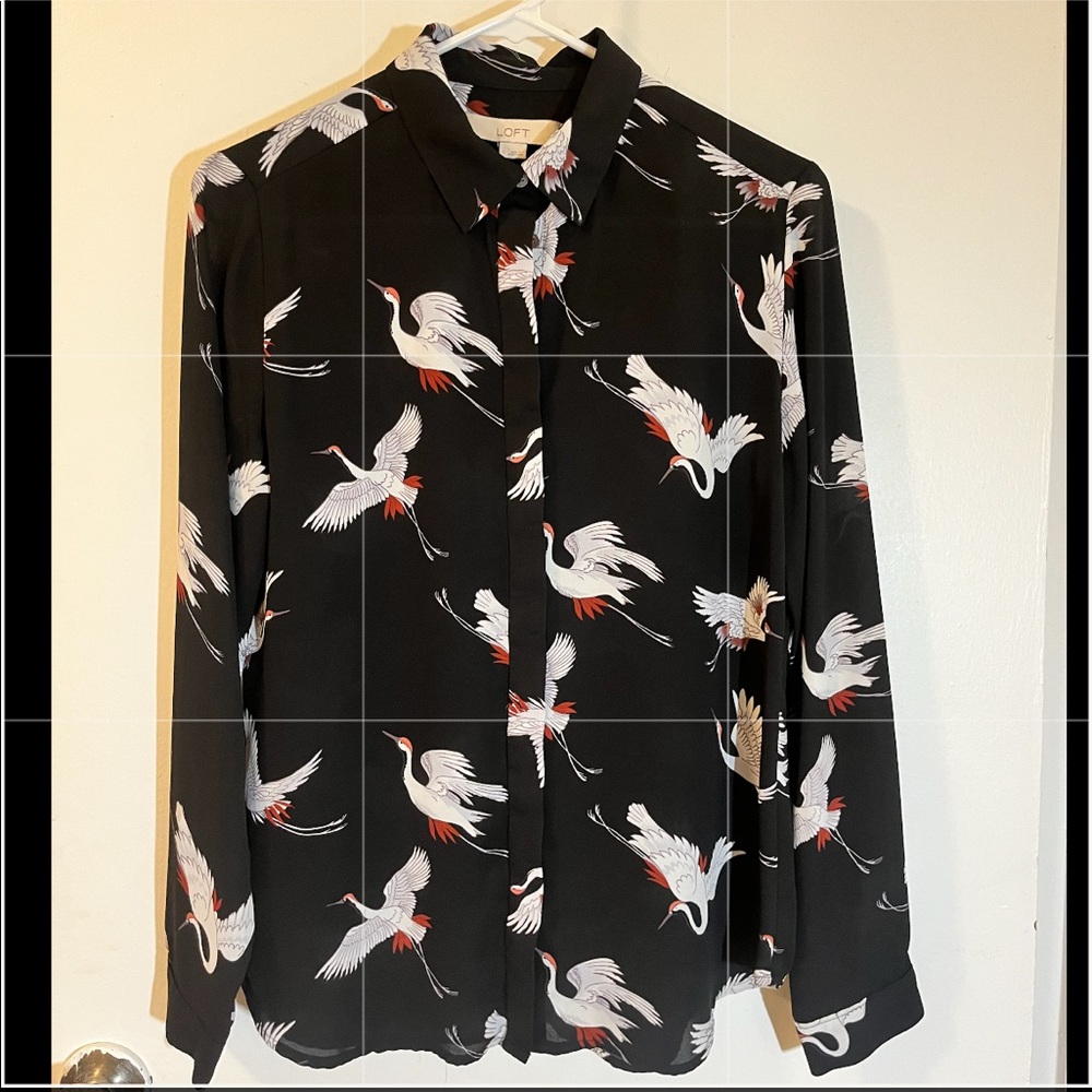 LOFT button down with bird print
